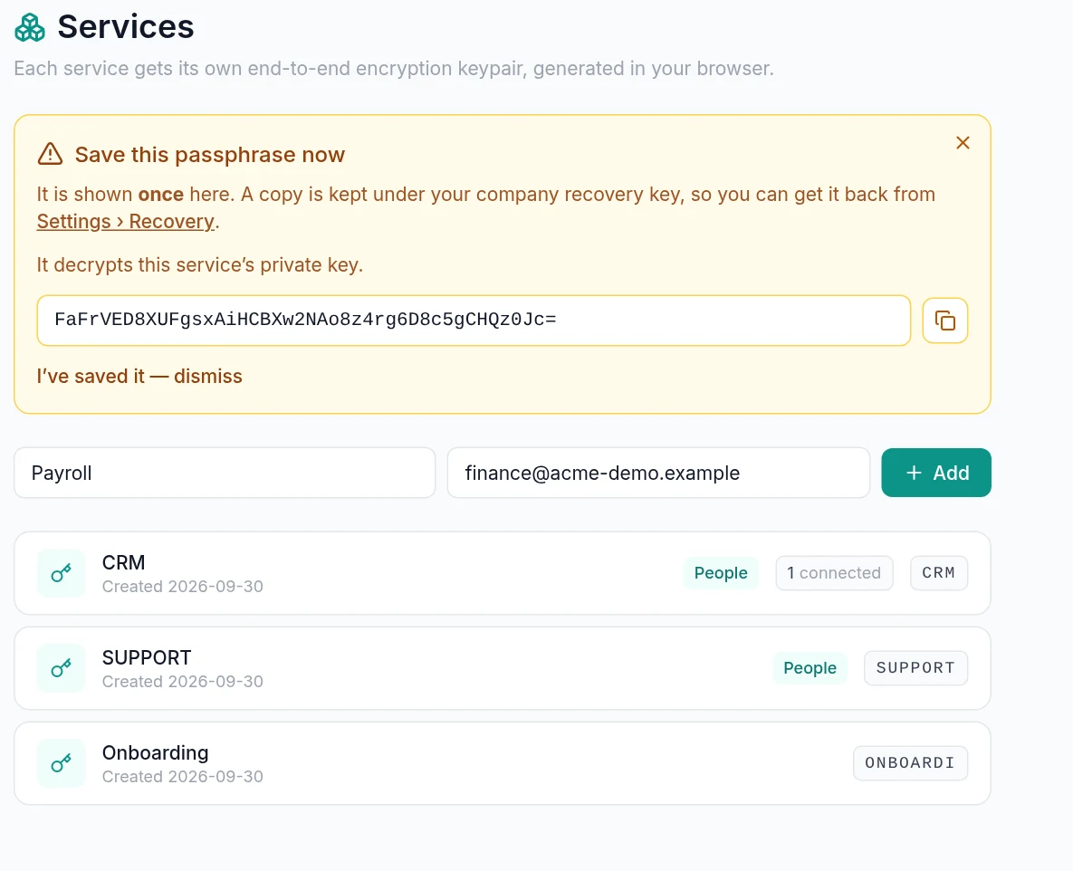 Portal → Configuration → Services → New service
